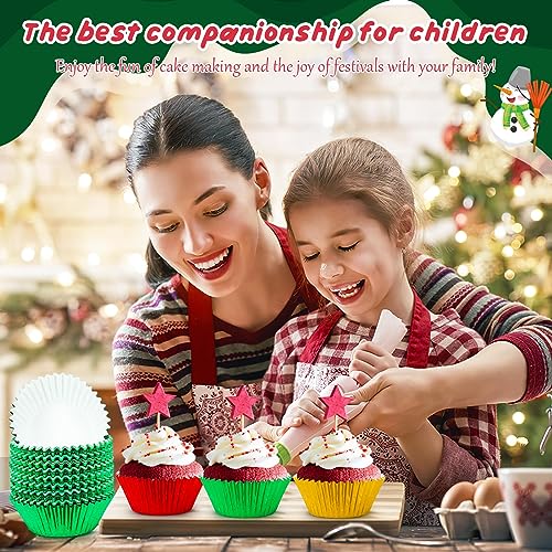 SANNIX 450Pcs Foil Cupcake Liners Christmas Metallic Cupcake Liners - color: Red Green Gold