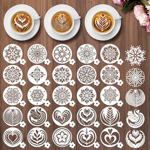 Sitsink Mandala Cookie Coffee Stencils - 25 Pcs Mandala Latte Art Cookie Stencils for Coffee Cake Bread Decor, Reusable Bread Template for Sourdough Decoration Tools Baking Stencil - style: latte art