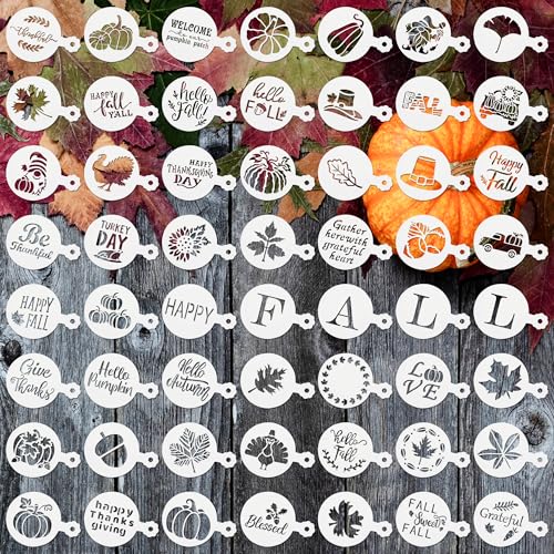 56 Pcs Thanksgiving Cookie Stencils for Royal Icing Cookie Decorating Kit - Small Fall Coffee Latte Art & Cupcake Cocktail Drink Food Baking Stencils - style: Thanksgiving