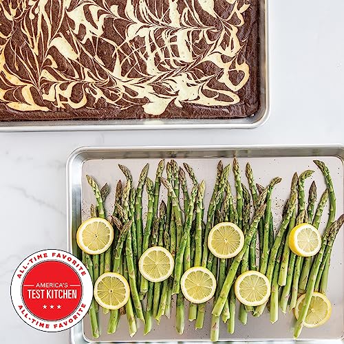 Nordic Ware Naturals Half Sheet Set - USA Made Aluminum Commercial Quality Sheet Pan for Baking or Roasting, Encapsulated Galvanized Steel Rim Prevents Warping, 2pk Half + Lid - style: 2pk Half + Lid