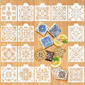 Whaline 15 Pcs Floral Tile Cookie Stencils Chinoiserie Toile Tiles Airbrush Painting Stencils with Bead Chain Decor Biscuit Coffee Cake Baking Reusable Templates for DIY Crafts Birthday Party - style: Tile