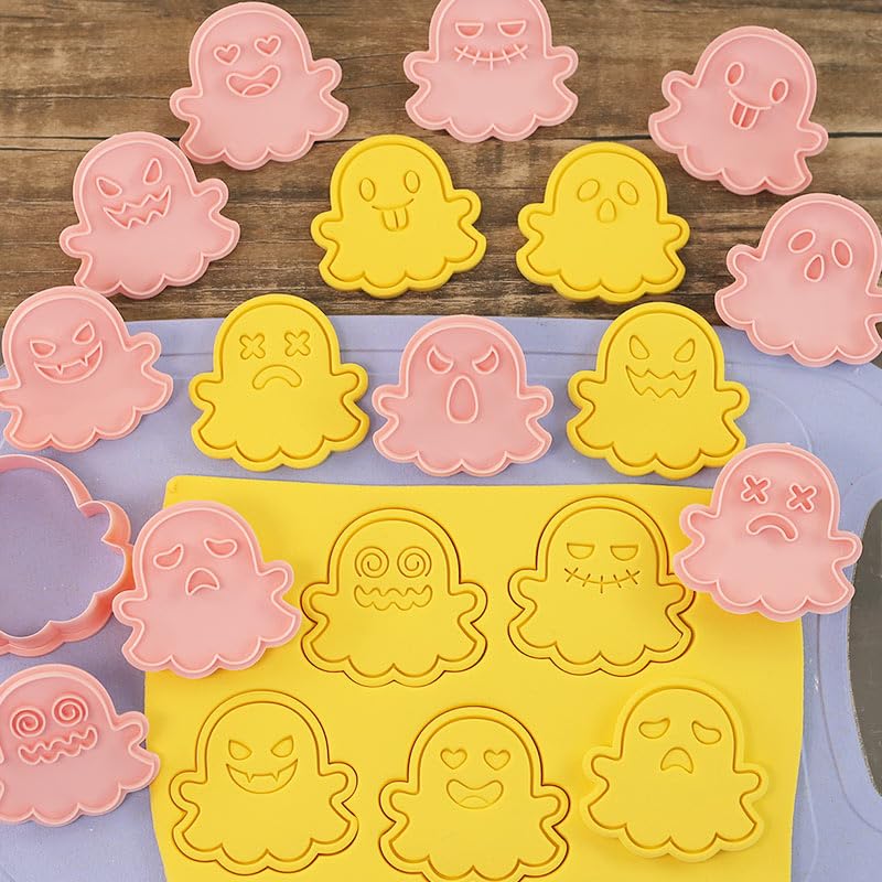 8 Piece Mini Ghost Cookie Cutters, 3d Halloween Cookie Stamps - color: Ghost