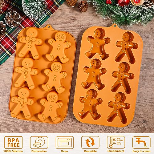 Webake Gingerbread Man Silicone Mold, 6-Cavity Christmas Molds Shaped with Gingerbread Man for Plaster, Cake, Soap, Jelly, Cookie (Pack of 2) - style: Gingerbread Man