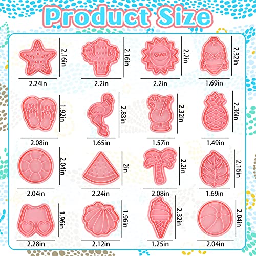 Cunhill 16 Pcs Summer Beach Cookie Cutters with Plunger, Tropical Molds