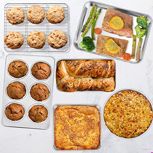 P&P CHEF Baking Pans Set of 6, Stainless Steel Bakeware Set for Cooking