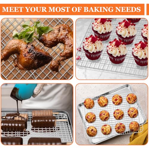 Half Sheet Baking Pan & Wire Rack, Leonyo 17.5" x 13" Large Stainless Steel Cookie Sheets with Cooling Rack Set, Nonstick & Oven Safe Commercial Baking Tray Pans - 4 Pack - size: Half Sheet Pan