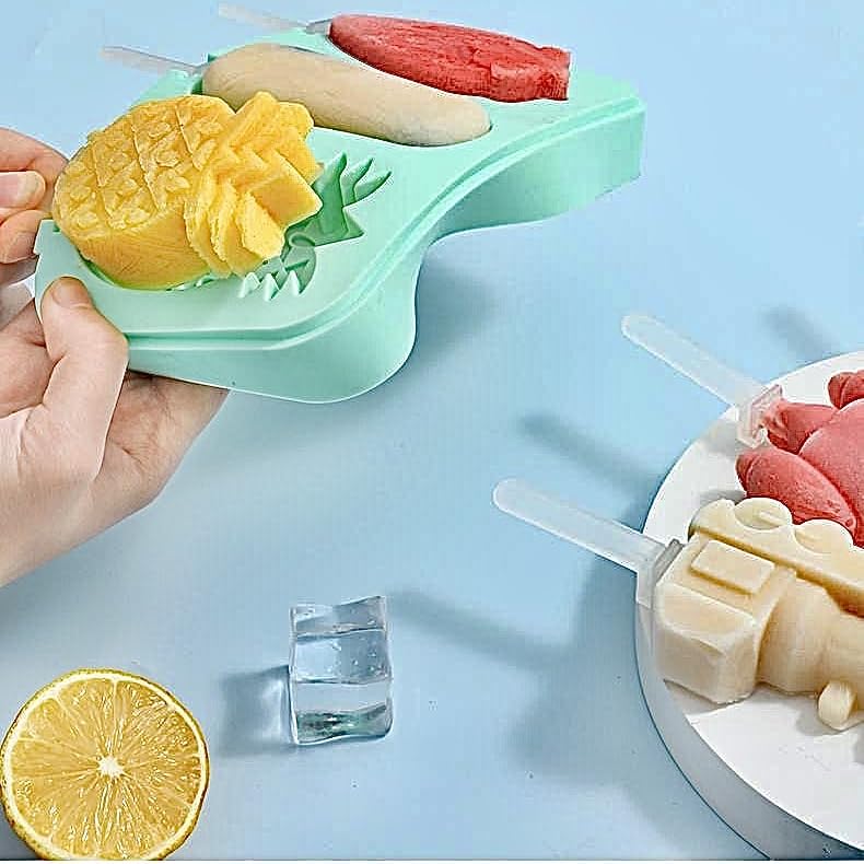 4PCS Dinosaur Popsicle Molds, Cute Silicone Kids Ice Cream Molds - color: 4 PCS（fruit*1+dinosaur*1+airplane*1+car*1)