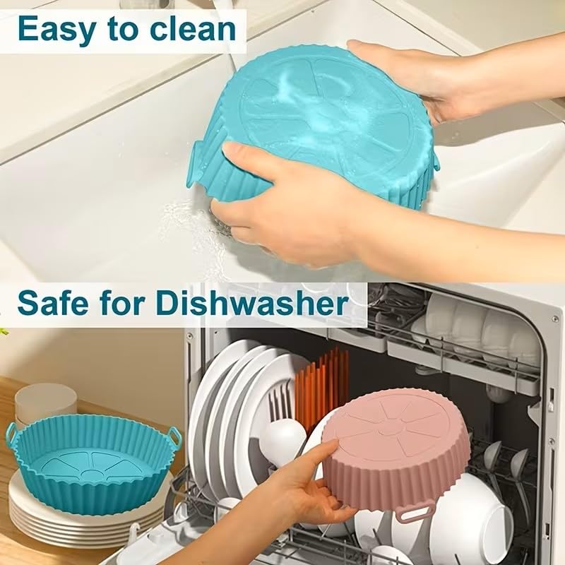 Reusable Air Fryer Liner, Divided Air Fryer Baking Pan, Food Grade Silicone Baking Mat High Temperature Resistant Cake Mold - color: Gray