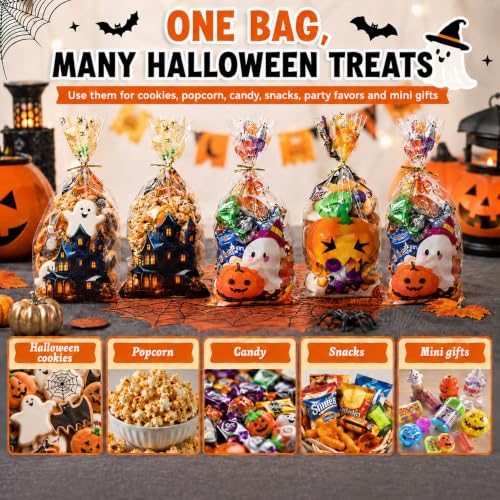 NPLUX Halloween Cellophane Treat Bags, 100 Pack, 4 Designs, 4.8 x 10.6 in - color: Halloween Designs-4.8×10.6 Inch-100