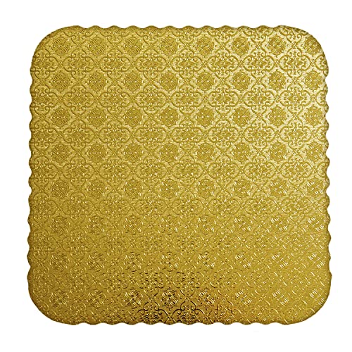 O'Creme Square Cake Board Scalloped Gold 16 Inch 3/32" Thick - size: 16" x 16"