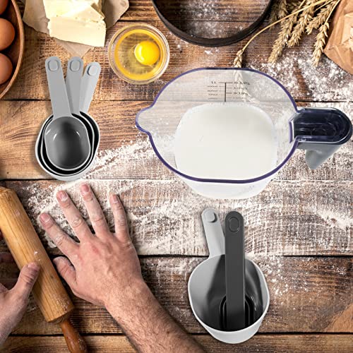 Stackable 10-Piece Measuring Cups and Spoons Set with Lids - color: 10 Piece - Grey and Blue