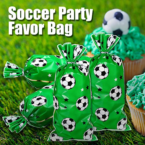 Blulu 100 Pcs Soccer Treat Gift Bags with Ties, Sport Goodie Bags, Green - color: green