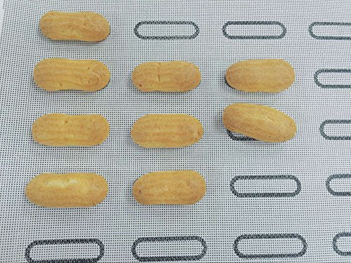 Bluedrop Eclair Baking Sheets Perforated Silicone Baking Mats For Bread Cookies Open Mesh Non Stick Oven Liner - size: 40x60cm Eclair Mat (12.5x2.5cm+6x1.8cm Shape)