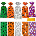 100 Pcs Halloween Treat Bags with 110 Gold Twist Ties - 5x11 Inches Halloween Cellophane Bags for Candies, Snacks, Party Favors & Gift Packaging, 2.8 Mil Thick Plastic Halloween Goodie Bags for Kids - color: Halloween 100pcs（5 Design）