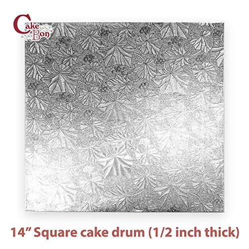 Cakebon Cake Boards 14" Silver Square Cake Drums 1/2" Wrapped Edge 1Pack - color: Silver, size: 14 Inch
