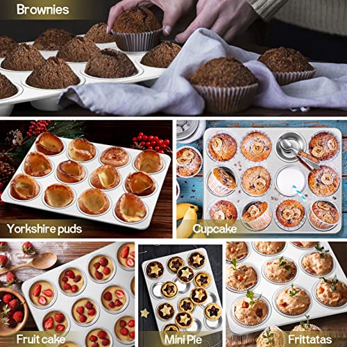 TeamFar 12-Cup Muffin Pan, Stainless Steel Cupcake Pans Muffin Tin Set