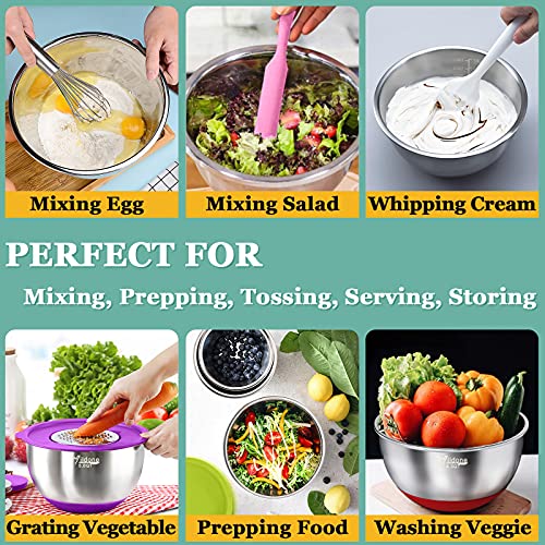 Wildone Mixing Bowls with Airtight Lids, Stainless Steel Mixing Bowls Set - color: Multicolor