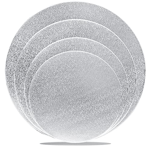 4 Pack Silver Cake Boards Round Cake Circles 6, 8, 10, 12 Inch - color: Silver