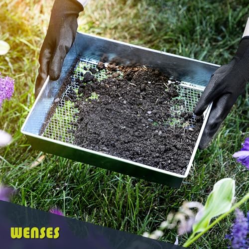 Soil Sifter, 1/4-inch Compact Galvanized Garden Sieve with Gloves - size: 1/4 inch