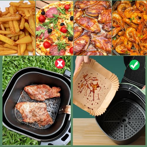 LYHOLKEER Air Fryer Liners Disposable, 400Pcs Nonstick Square Parchment Paper Liners for 5–8 Qt Air Fryers, Compatible with Ninja, Cosori, Chefman, Instant Pot, Oil-Resistant for Easy Cleanup - size: 400PCS 8in Square for 5-8 QT