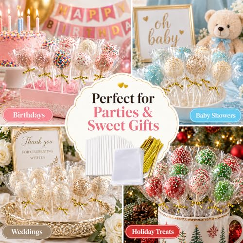 JINZORE Cake Pop Sticks and Wrappers Kit 300-Piece, Cake Pop Supplies - size: 1 Ounce (Pack of 300)