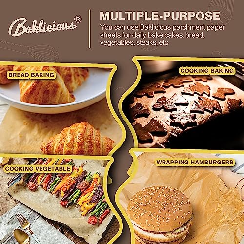 BAKLICIOUS 470 Pcs Unbleached Parchment Paper Baking Sheets & Rounds Bundle - 220 Sheets + 250 8x8 Inch Rounds - Non-Stick, Heat Resistant, Waterproof, Food Grade
