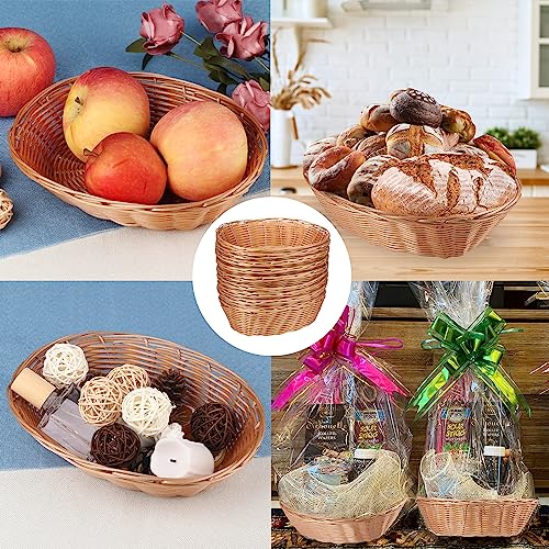 30 Pack Oval Poly Wicker Basket, 9 x 6 x 2.6 Inch Poly Wicker Bread Baskets, Medium Size Gift Baskets for Kitchen, Christmas Gifts, Centerpiece Display, Storing Bread, Fruits, Vegetables, by GNIEMCKIN - size: 30 Pack 9x6x2.6 Inch Oval