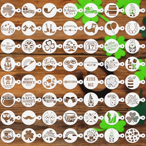 56 Pcs Reusable St Patrick's Day Cookie Stencils Small Shamrock Cookie Templates for Holiday Baking Dessert Painting Irish Party Decoration Coffee Art Face Painting Kitchen Baking Accessories - style: St Patrick's Day