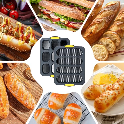 4PCS Silicone Baguette Hotdog Pan Set, Includes Scraper & Brush