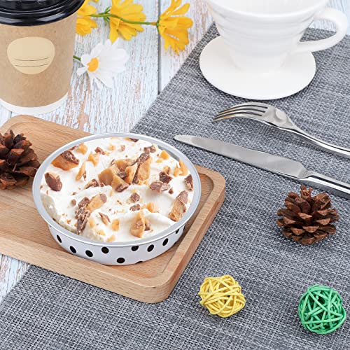 Beasea Mini Tart Pans with Lids 50 Pack, 4” 8oz Disposable Aluminum Baking Foil Tins Round Small White Black Dot Container for Individual Cupcake Dessert Muffin Ramekin Cheesecake Quiche Oven Dishes - color: Black Dot in White
