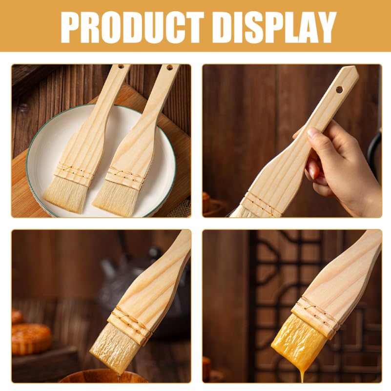Ciieeo 4 pack Nonshedding Wool Basting Brush Beige Wood