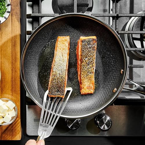 HexClad 10" Hybrid Nonstick Frying Pan with Lid, Dishwasher & Oven Safe - size: 10-inch, style: Pan + Lid