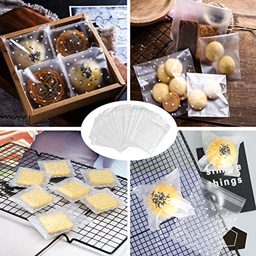 Self Adhesive Cookie Cellophane Treat Bags with Seal 5.5x5.5 Inches, 4 Mils Self Sealing Resealable Individual Plastic Packaging Bags with Thank You Labels for Gift Giving Party Favor Candy 100 Pcs - size: 5.5 x 5.5 Inches