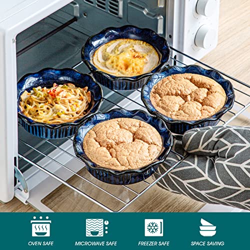 vancasso Ceramic Mini Pie Pans Set of 6, 5.2 Inch Small Pie Plates for Baking with Ruffled Edge, Individual Quiche Baking Dishes Tart Pans, Mini Pot Pie Plates for Microwave & Oven Safe, Blue - color: Blue
