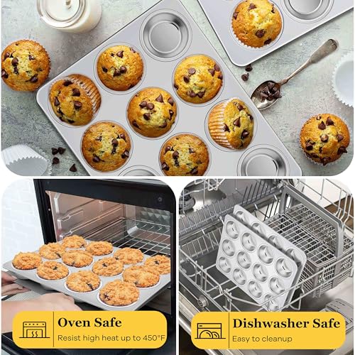 Homikit Stainless Steel Muffin Pans 12 Cups, 2 PCS Cupcake Pan Set Nonstick - size: 12 Cup