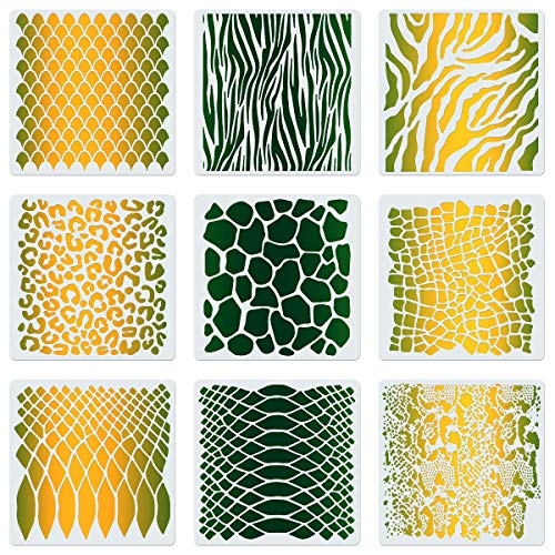 9PCS 12 Inch Animal Print Stencils for Painting on Wood Wall Fabric, CINPIUK Large Safari Animal Print Airbrush Stencil Snakeskin Leopard Zebra Alligator Scale Reusable Templates DIY Crafts - size: 12 Inch