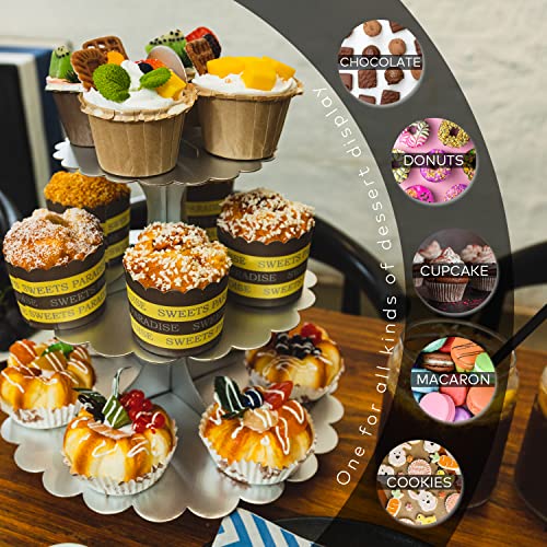 3-Tier Silver Matte Cupcake Stand 2 Pack, Cardboard Dessert Display for Weddings, Parties Events, Easy to Assemble Tiered Cake Stand - color: Silver 2 Pack