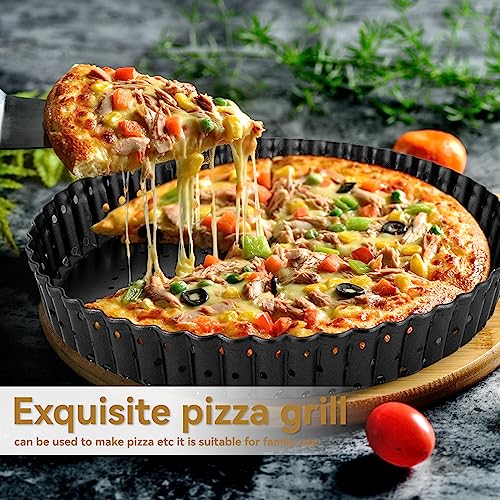 Agatige Pizza Pan with Holes for Oven, Nonstick Black Bakeware Pizza Tray with Removable Bottom Accessories for Oven Baking Supplies & Home, Kitchen, Restaurant Make Kinds of Pizzas or Pies (8in) - size: 8 in