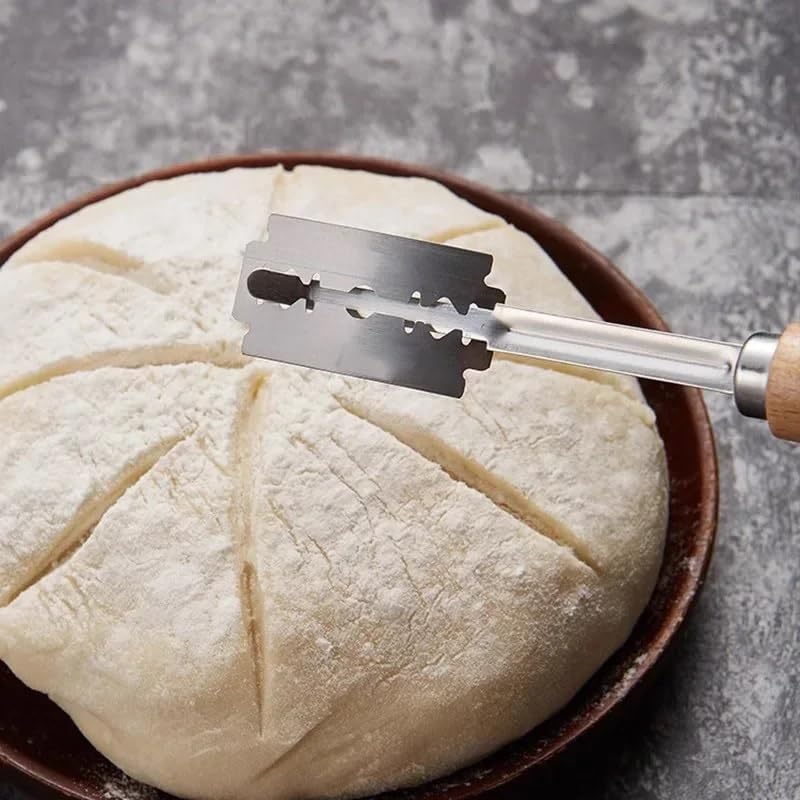Premium Hand Crafted Bread Lame for Dough Scoring Knife, Lame Bread Tool for Sourdough Bread Slashing with 5 Blades Included with Replacement with Authentic Leather Protector Cover (Wood1) - color: Wood1