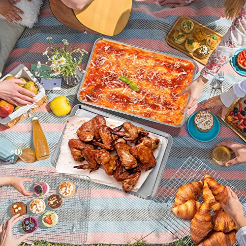 P&P CHEF 16 Inch Cookie Baking Sheet Pan with Wire Rack,4 Pcs - size: 16 Inch