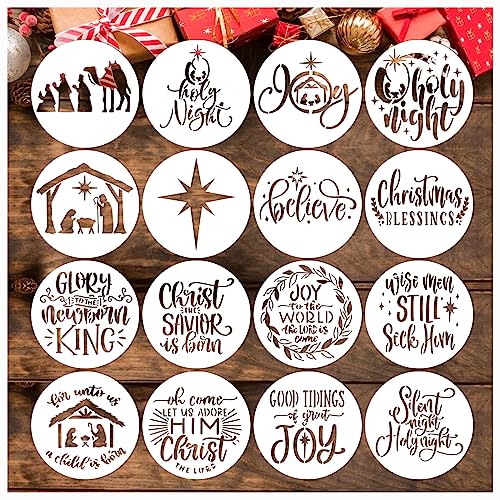 16pcs Nativity Stencil 4 Inch Small Christmas Stencils for Crafts Reusable - style: 16Christmas 4inround