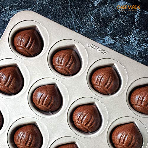 CHEFMADE Muffin Cake pan, 12-Cavity Non-Stick Chestnut-Shaped Bakeware for Oven Baking (Champagne Gold) - size: Chestnut 12 Cups