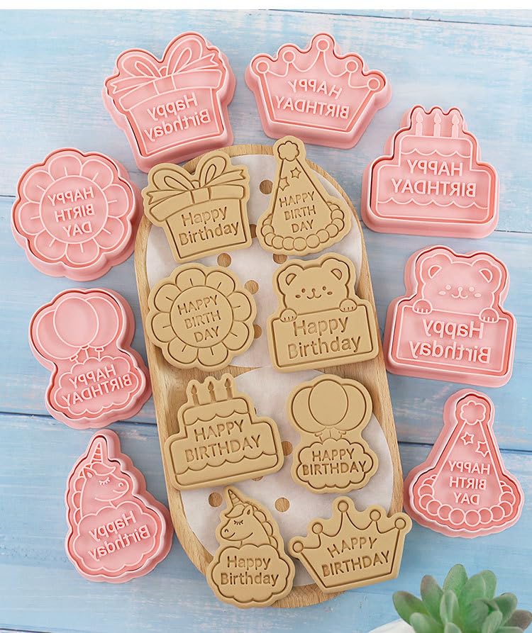 Happy Birthday Cookie Cutters,8pcs Biscuit Mould,Birthday Party Cookie Stamps Set,Kitchen Tools Plastic Cookie Press (Happy Birthday) - color: Happy Birthday