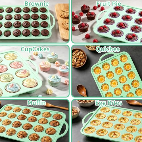 2 Pack Silicone Mini Muffin Pan, 48 Cups Mini Cupcake Pans - color: Mint Green