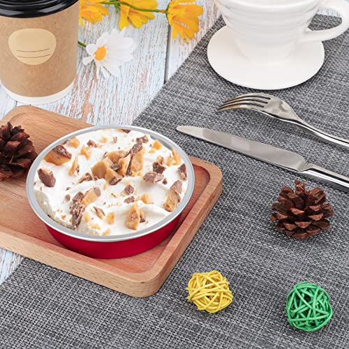 Beasea Disposable Mini Pie Tins with Lids, 50 Pack 4” 8oz Bright Red Aluminum Baking Foil Tins Small Round Tart Container for Individual Dessert Cupcake Muffin Cheesecake Ramekin Quiche Oven Dishes - color: Bright Red