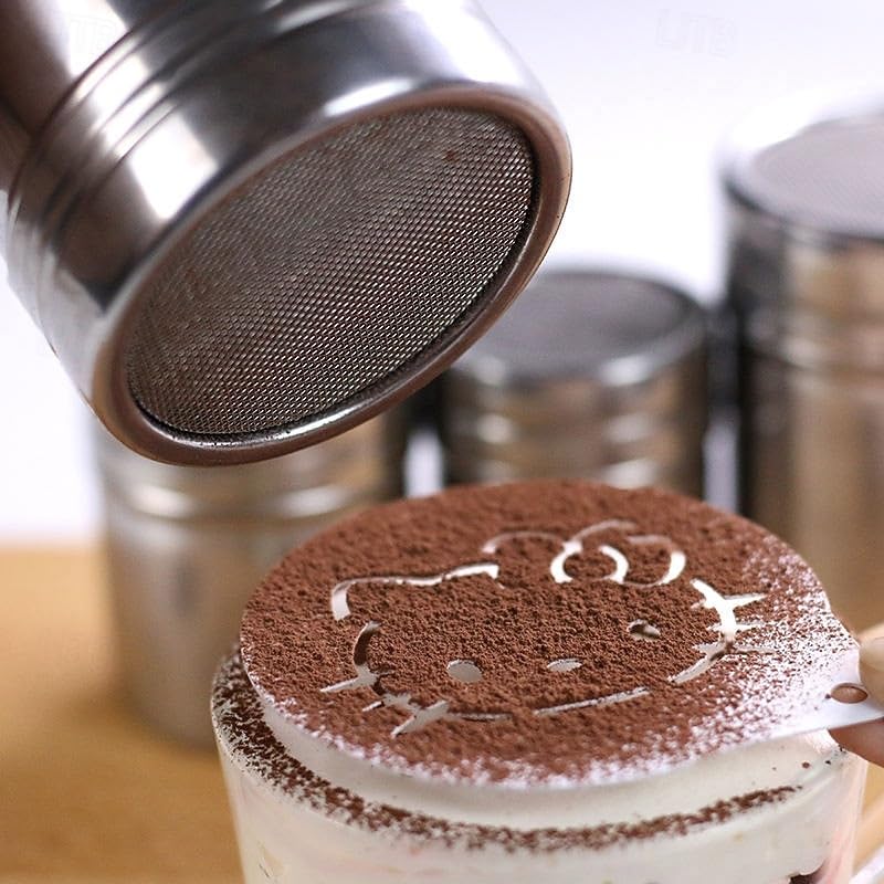 Powdered Sugar Shaker Duster Stainless Steel Dusting Powder Container Fine Mesh Shaker Powder Cans with Lid Flour Dispenser(M) - size: M