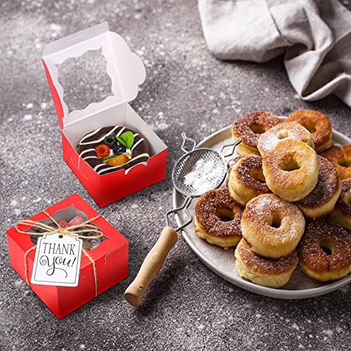 KPOSIYA 60pcs Small Cookie Boxes with Window, 4x4x2.5 Red Bakery Box - color: Red, size: 60
