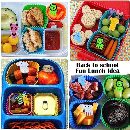 60 Pcs Silicone Lunch Box Dividers bento box accessories Silicone Cupcake Liners,Bento Lunch Box Dividers with Food Picks for Lunch Containers