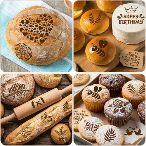 16 Pcs Sourdough Stencils for Bread Cookie Stencils Baking Mold Set Cake, Pie, or Cookie Cook Baking Template 16 Styles(6 x 6 Inch)