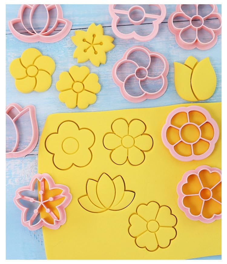 MayeBridge Cookie Cutter 8 Pieces Flower Cookie Cutters Plastic Cookie Stamps Cookie Mould Press Cross Cookie Mould Set Baking Kitchen Tools (Flower 1115A) - color: Flower 1115A